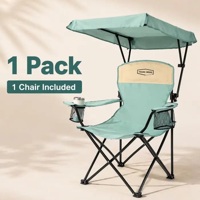 Chaise de camping avec auvent, chaise de plage avec ombrage, portable, légère, surdimensionnée pour 