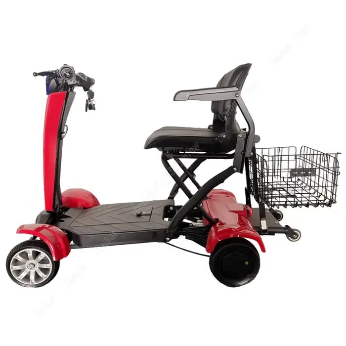 Scooter électrique pliant à 4 roues, double moteur avec siège et panier pour personnes handicapées/p