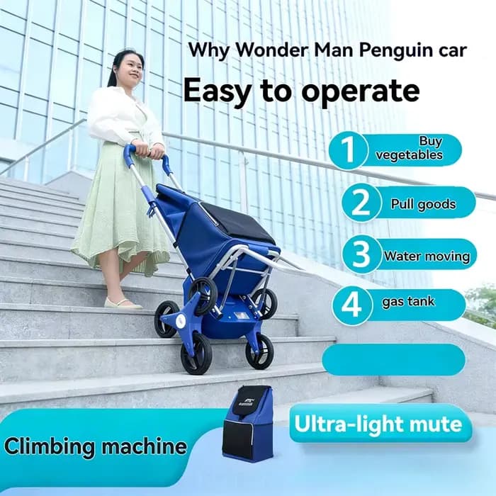 Chariot électrique portable pour monter les escaliers avec grande capacité, chariot de courses élect