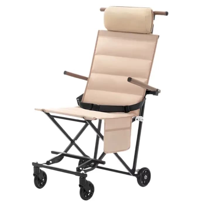 Chaise pliante à roulettes inclinable, chariot de camping léger et portable, chariot de poussée mult