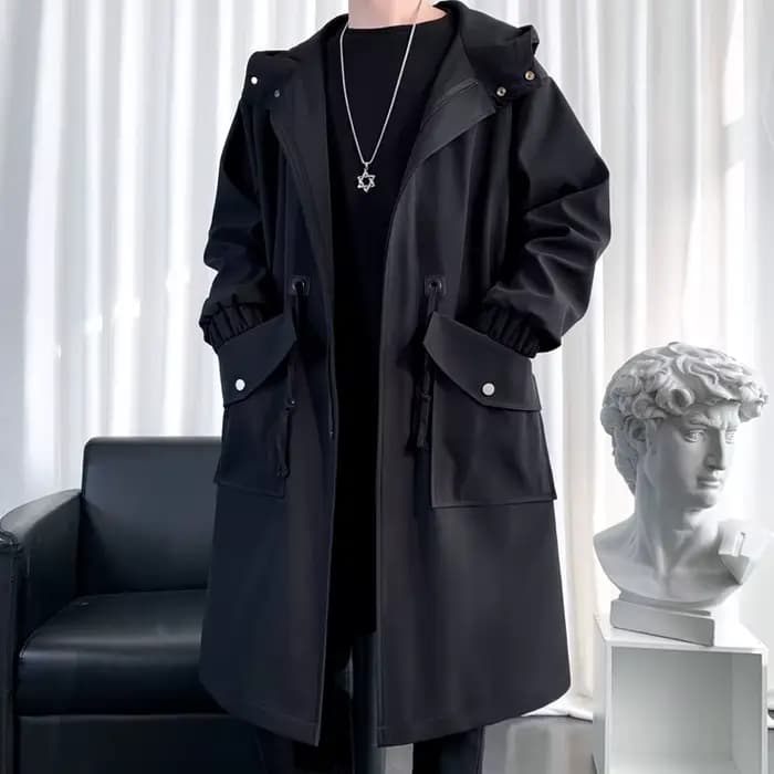 Trench Coat Hommes Nouvelle Mode Armée vert Pardessus Hommes Coupe-Vent Décontracté Solide Long Mant