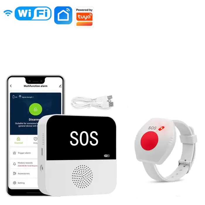 Téléavertisseur sans fil WiFi pour soignant âgé, Bracelet SOS, boutons d'appel, système d'alerte pou