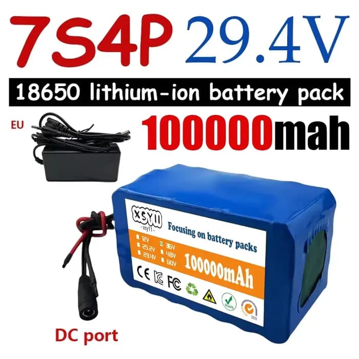 Batterie lithium-ion aste pour fauteuils roulants électriques, chargeur 18650 V, 24V, 100Ah, 100000m