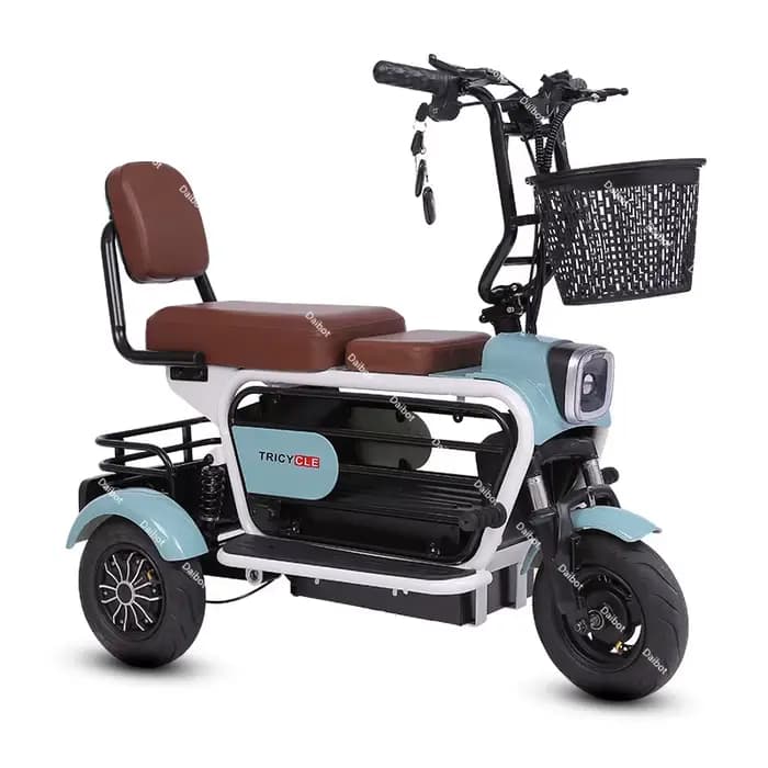 400W 48V Pet bleu Scooter électrique avec siège/3 paniers passager Tricycle électrique pliable Scoot