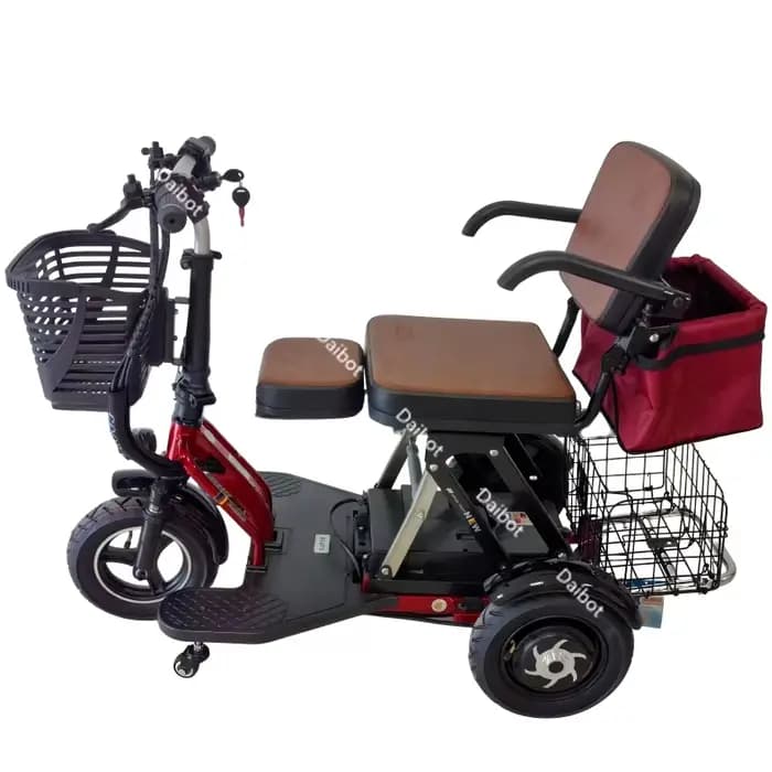 Petit Tricycle électrique à 3 roues, 2 places pour personnes âgées, avec espace de rangement/siège p