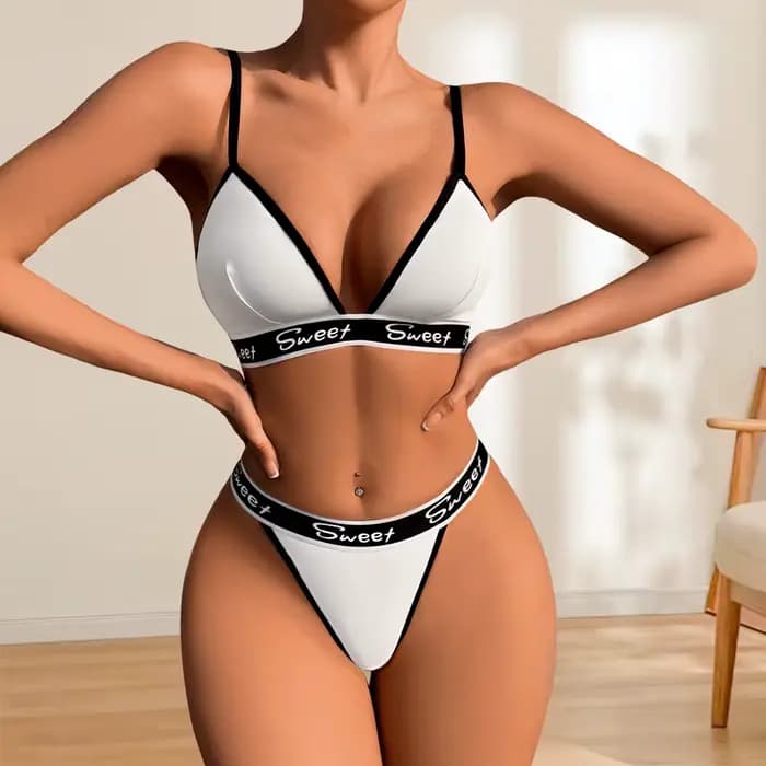 Ensemble de sous-vêtements Sexy pour femmes, 2 pièces, taille basse, lettres brodées, ensembles de L