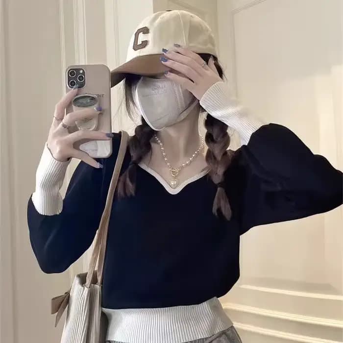 Pull à col en v pour femmes, nouvelle chemise de Base printemps et automne, haut court Unique et pol