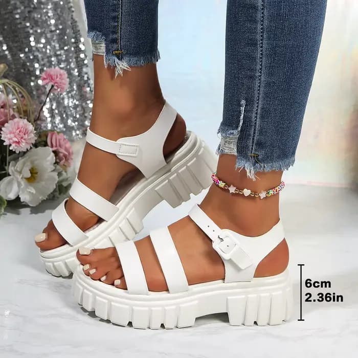 Sandales confortables à talon épais pour femme, grande taille, à bout ouvert, plateforme, avec bride