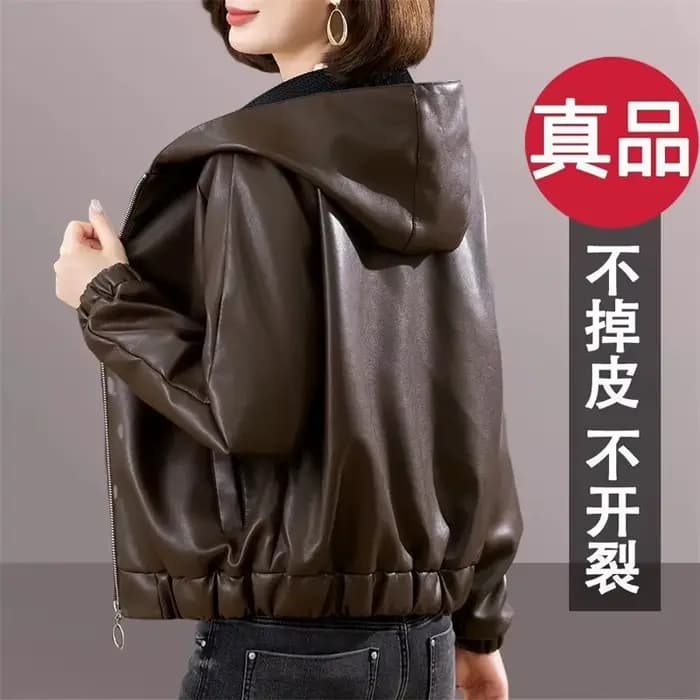 Velours PU cuir manteau femme 2025 nouvelle veste de fourrure automne hiver à capuche vêtements d'extérieur amples mince court en cuir vestes dames Outcoat