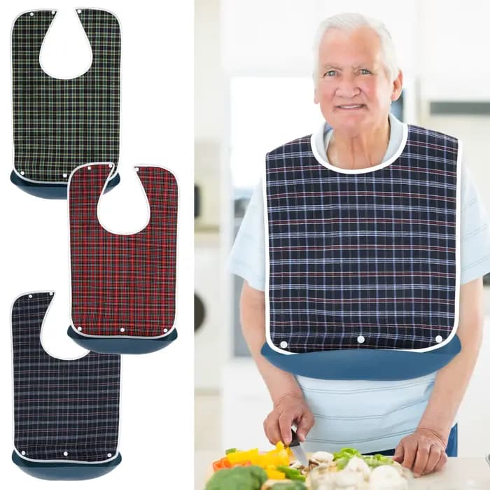 Lot de 3 bavoirs de repas pour adultes à motif quadrillé
