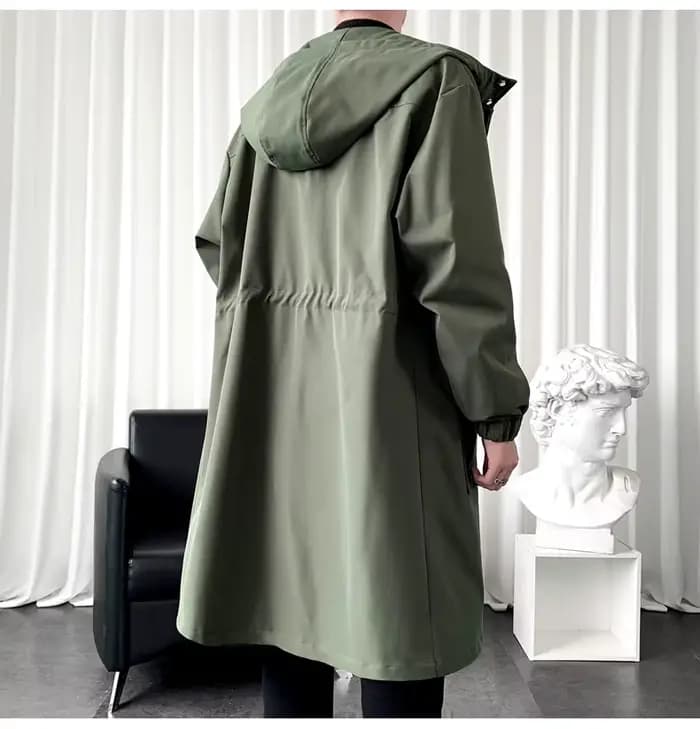 Trench Coat Hommes Nouvelle Mode Armée vert Pardessus Hommes Coupe-Vent Décontracté Solide Long Manteau Homme Automne Homme Noir/Kaki/Vert Army