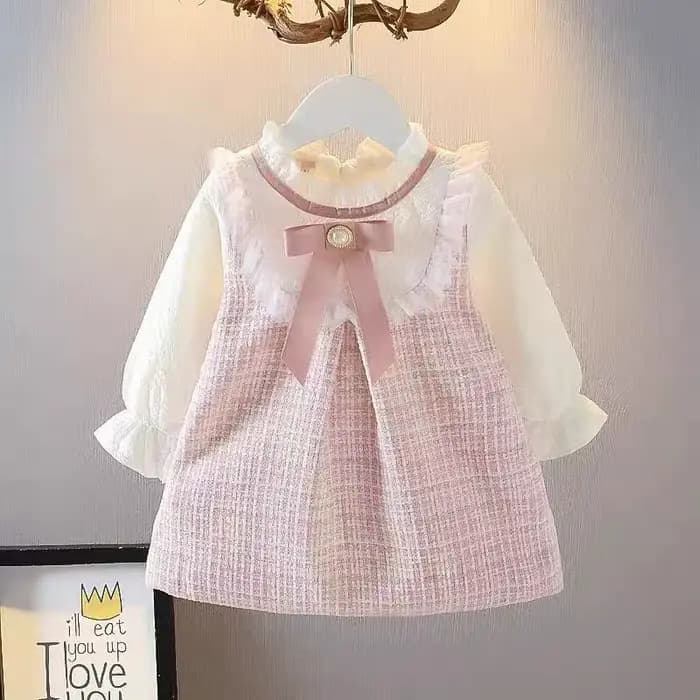 Jupe à manches longues pour filles, jolie robe ample, vêtements d'extérieur, nouveau Style coréen, vêtements décontractés pour enfants, mode, col rond, jupe à nœud