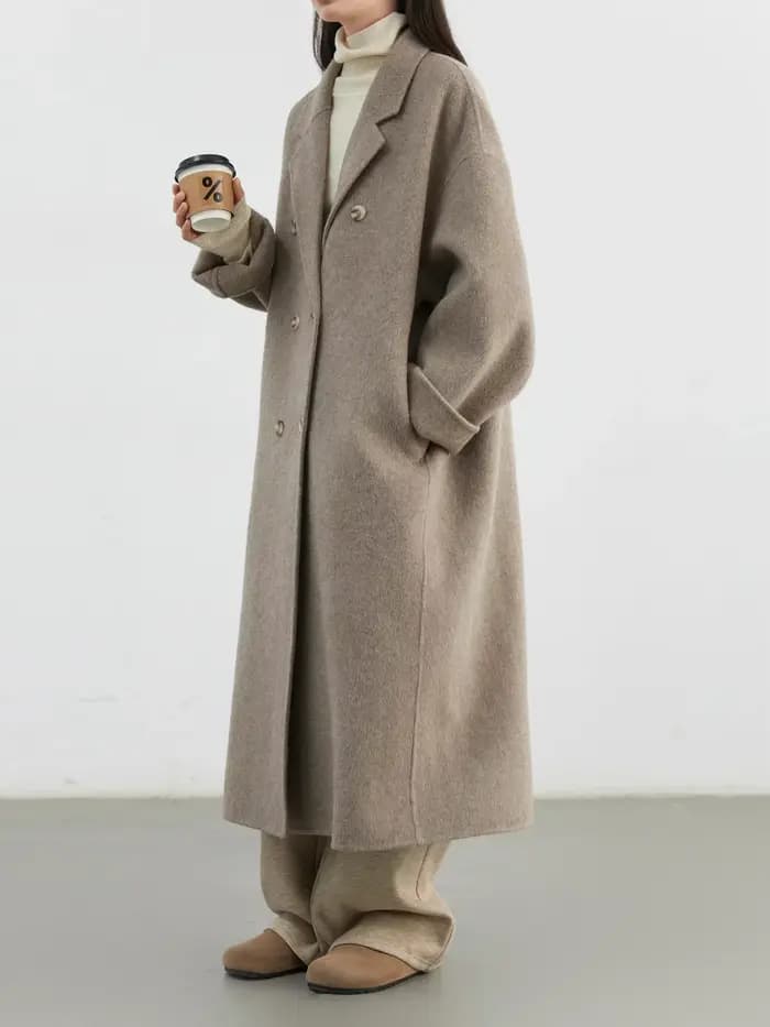Manteau en Laine Chic pour Femme, Double Boutonnage, Basique, Ample, Décontracté, Rétro, Nouveau, Long, Double Face, Automne Hiver 2026