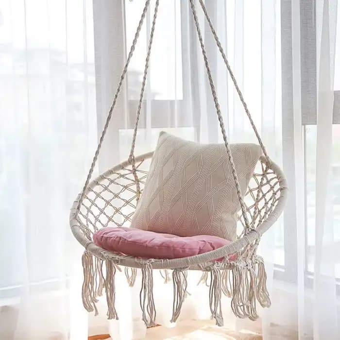 Fauteuil suspendu en macramé tissé à la main, hamac d'extérieur, chaise en corde Y-Stop pour patio, terrasse, jardin, maison, chambre, relaxation intérieure
