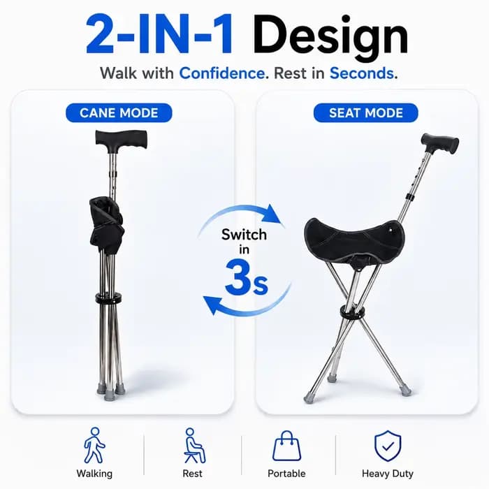 Canne-trépied réglable et pliable
