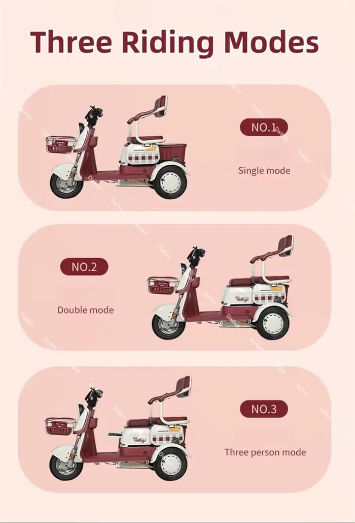 Tricycle électrique adulte avec siège passager personnes âgées ramasser les enfants 1000W tout Terrain 3 roues Scooter