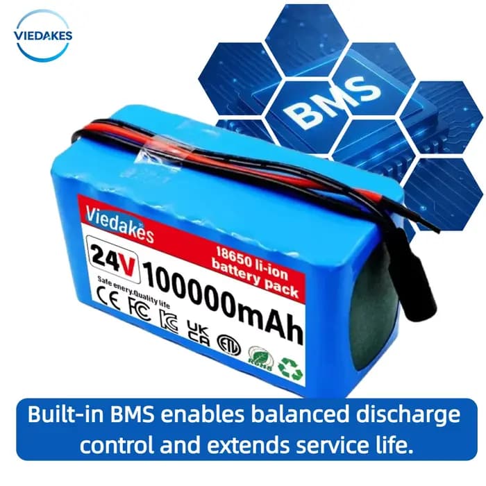 Batterie Li-ion rechargeable 24V 100Ah 100000mAh 7S3P 18650 à longue durée de vie avec BMS pour fauteuil roulant électrique 24 volts