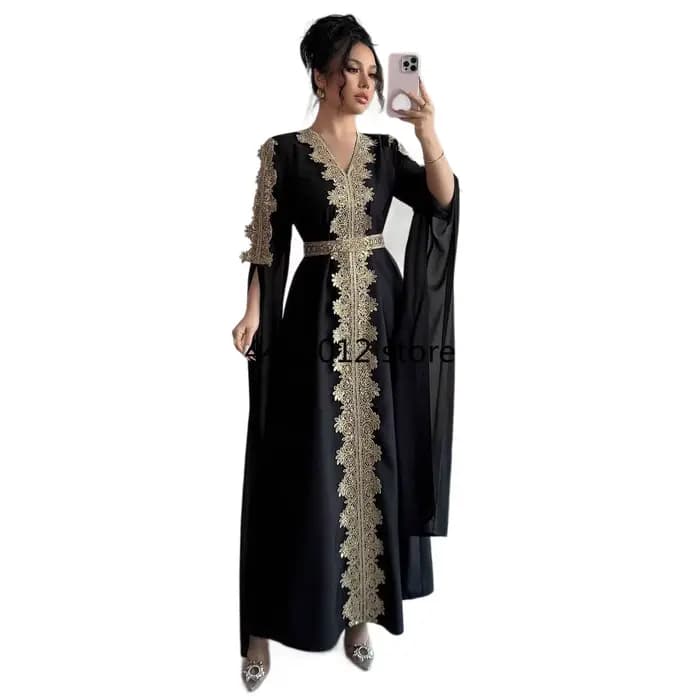 Eid femmes Robe de soirée Abaya fendu à manches longues musulman Jalabiya Ramadan solide robes Largos col en V robes arabe longue Robe 2026