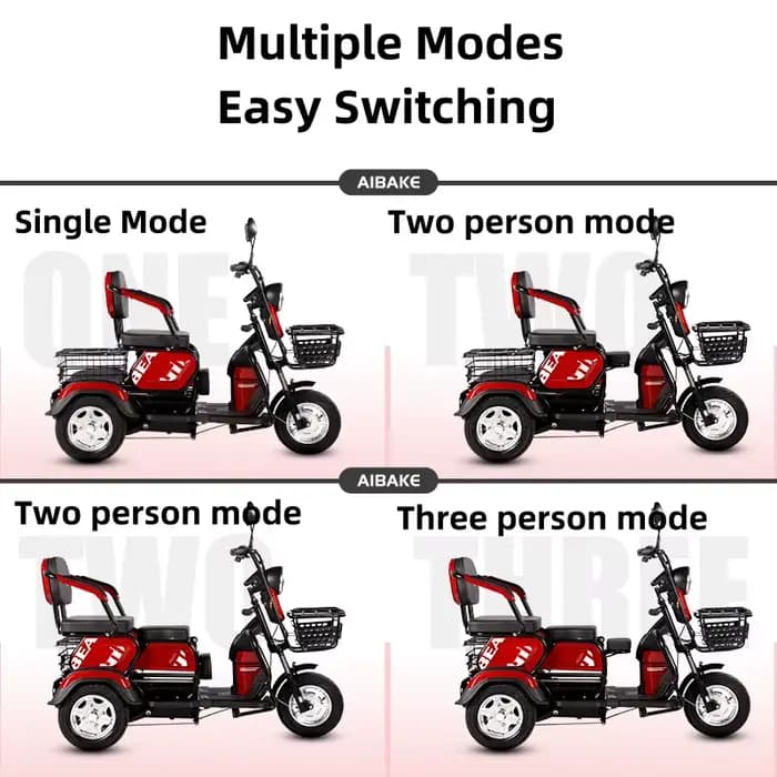 Tricycle électrique à 3 roues pour adultes et passagers