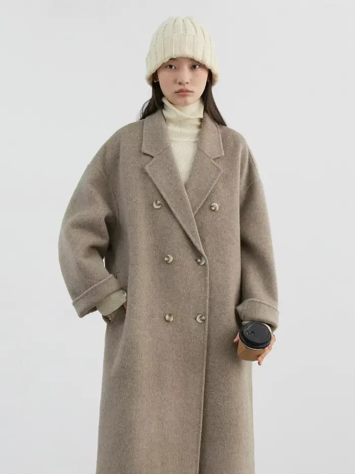 Manteau en Laine Chic pour Femme, Double Boutonnage, Basique, Ample, Décontracté, Rétro, Nouveau, Long, Double Face, Automne Hiver 2026