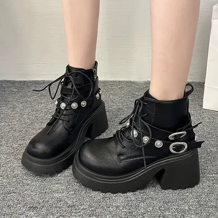 Bottines à talons hauts pour femmes, chaussures de styliste épaisses, escarpins à la mode, confortables, de luxe, Goth Chelsea, hiver
