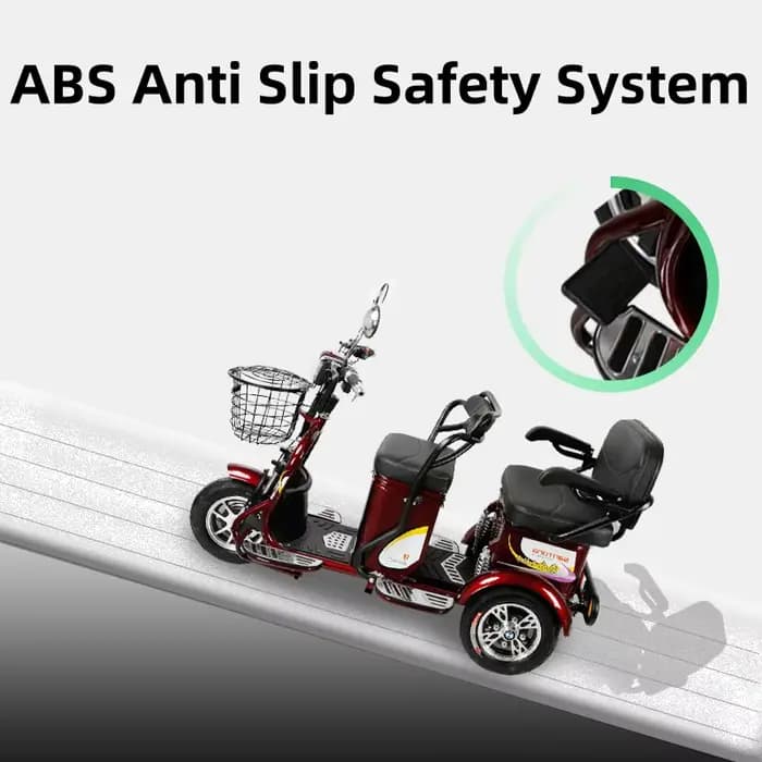 600W 60V 3 roues Parent enfant Scooter électrique 2 places pour personnes âgées avec batterie amovible Tricycle