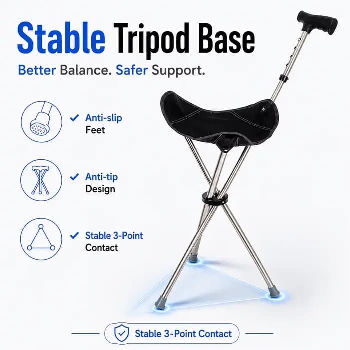 Canne-trépied réglable et pliable