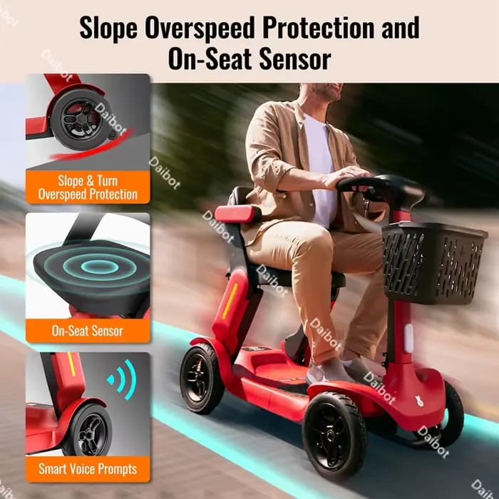 Scooter électrique intelligent pré-assemblé pliable à 4 roues pour adultes âgés handicapés avec détection de siège