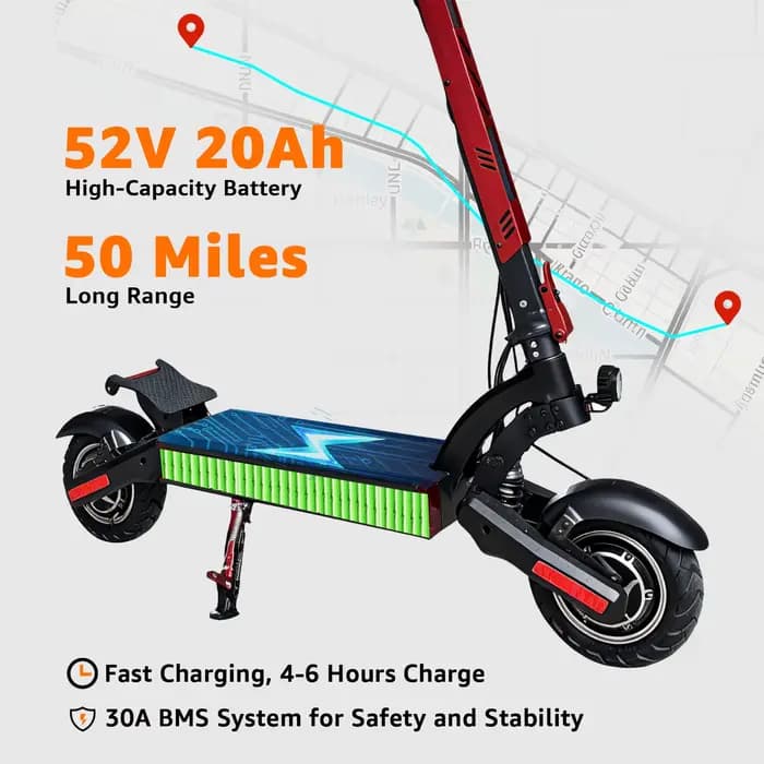 Trottinette électrique pour adultes, pneus pneumatiques de 10 pouces, moteur de 3200 W, trottinette électrique pliable pour adultes avec régulateur de vitesse, système de double freinage