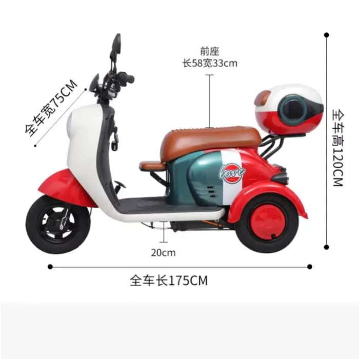 Scooter de mobilité Parents enfant 60V 1000W pour voyage femmes Tricycle électrique avec 3 sièges rouge bleu Orange vert avec panier