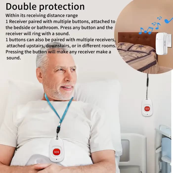 Bouton d'urgence SOS sans fil pour personnes âgées et patients – Téléavertisseur pour soignants avec aide à domicile à distance et sonnette