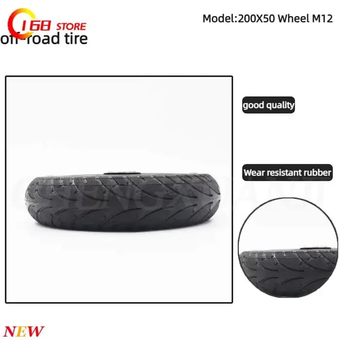 Roues de scooter de 8 pouces, roues solides 200x50, 12mm avec jantes, adaptées au remplacement des roues solides de scooter électrique