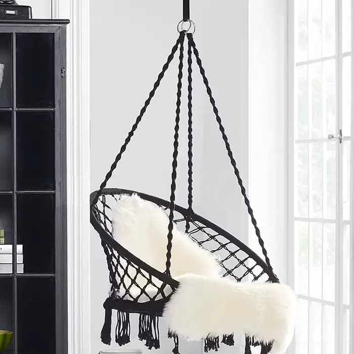 Fauteuil suspendu en macramé tissé à la main, hamac d'extérieur, chaise en corde Y-Stop pour patio, terrasse, jardin, maison, chambre, relaxation intérieure