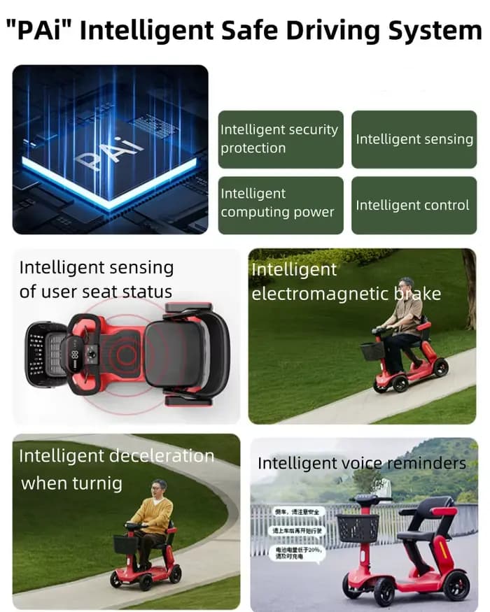 Scooter de mobilité pliable de voyage pour personnes âgées handicapées 4 roues avec siège Intelligen batterie amovible