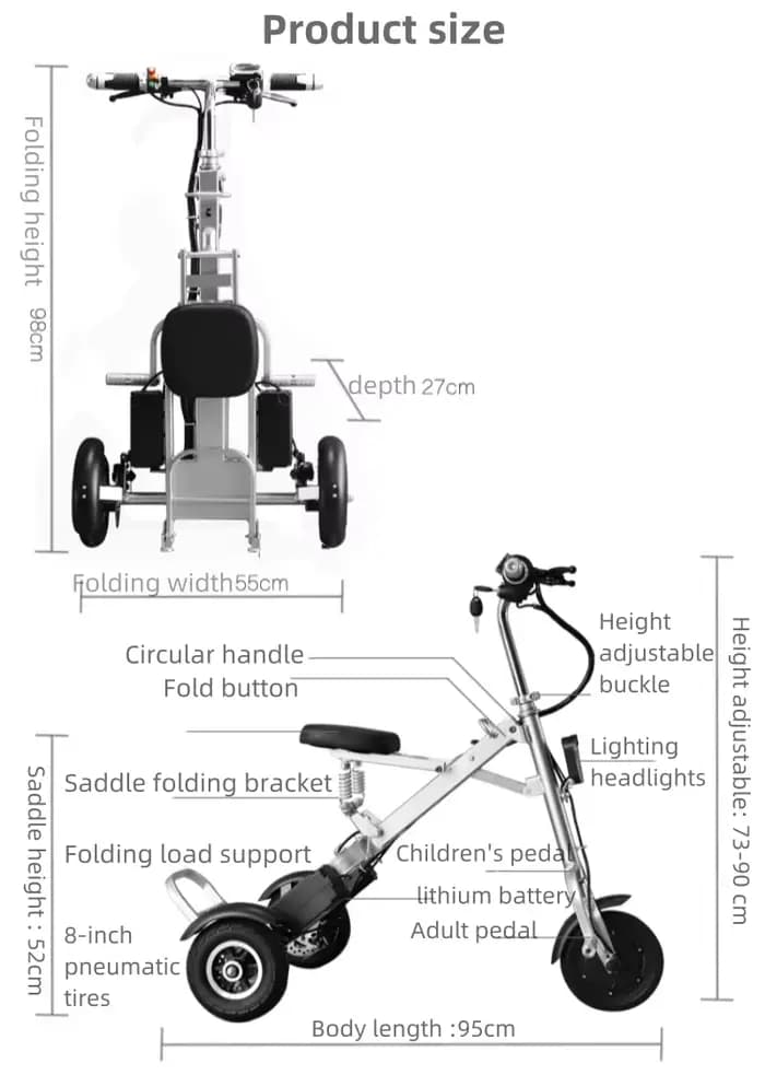 Mini Scooter Électrique Pliable avec Siège pour Personnes Âgées