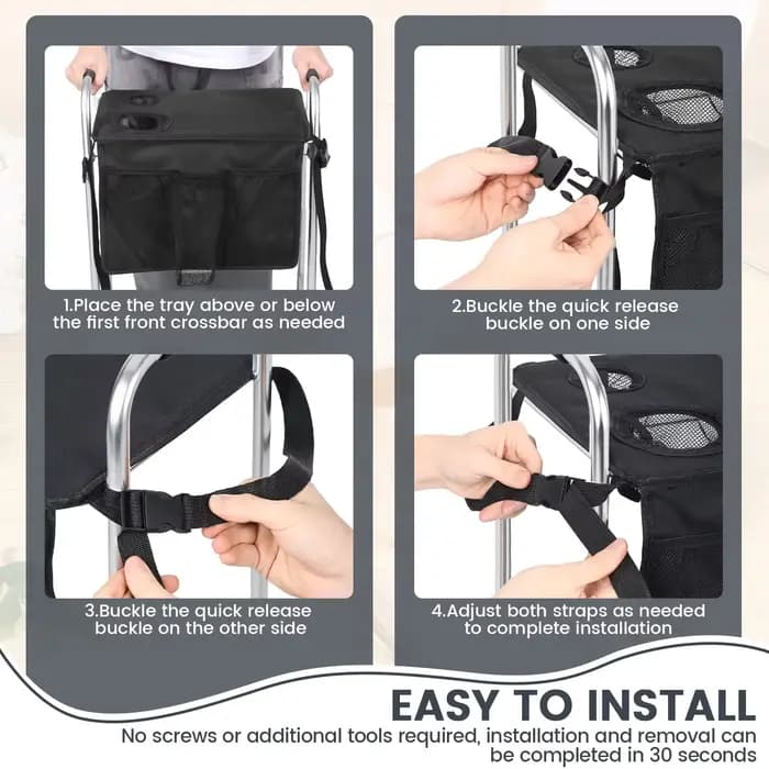 Plateau pliable pour déambulateur avec porte-gobelet
