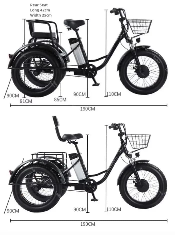 Tricycle électrique assisté par pédale de gros pneu de 20 pouces pour adultes 48V 500W 12AH vélo