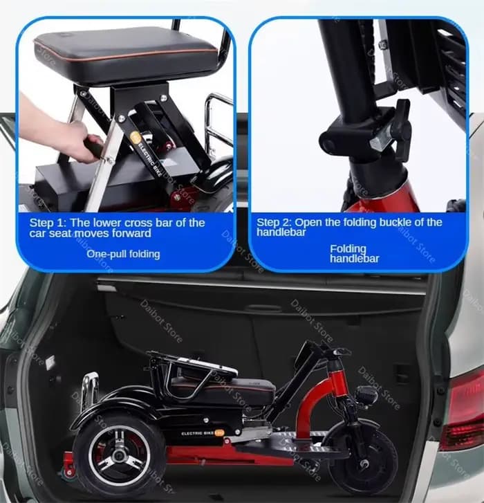 Trottinette de mobilité pliante légère à 3 roues de 10 pouces pour personnes âgées
