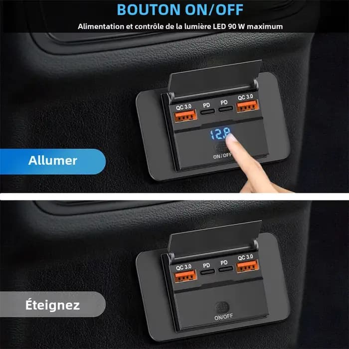 Adaptateur de prise de chargeur de voiture avec interrupteur, séparateur de charge à 2-4 Ports, prise pour Bus, RV, ATV, camion, bateau, sortie, 12V, 24V, PD, QC3.0
