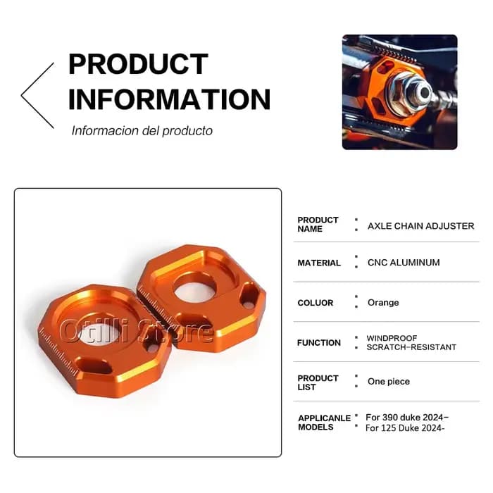 Orange avec Logo bloc d'essieu arrière ajusteur de chaîne régulateur curseurs tendeur moto pour 125 DUKE 390