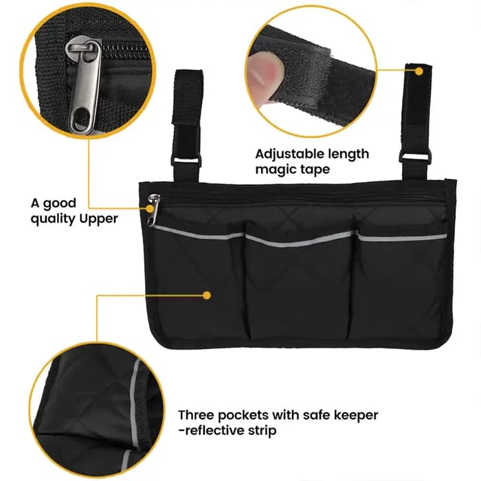 Sac de rangement latéral pour accoudoir de fauteuil roulant