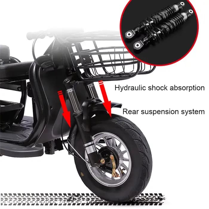 Tricycle électrique de 14 pouces pour Scooters de mobilité Aduto 48V à 3 roues avec pneu sous vide à 3 places E Scooter avec système d'alarme antivol