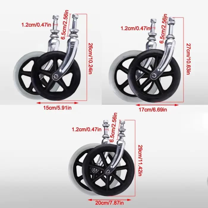 Roulette avant antidérapante pour fauteuil roulant en caoutchouc