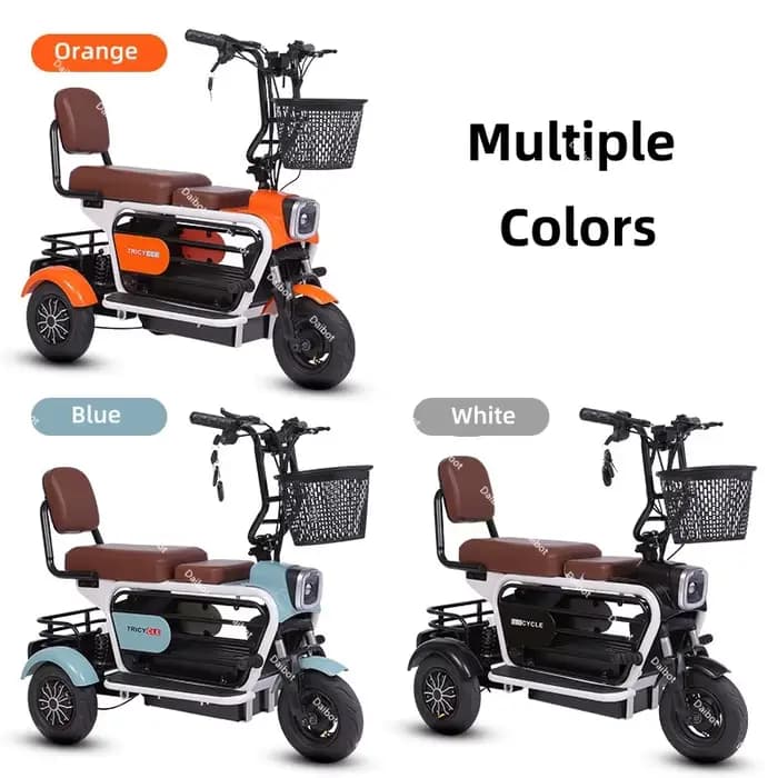400W 48V Pet bleu Scooter électrique avec siège/3 paniers passager Tricycle