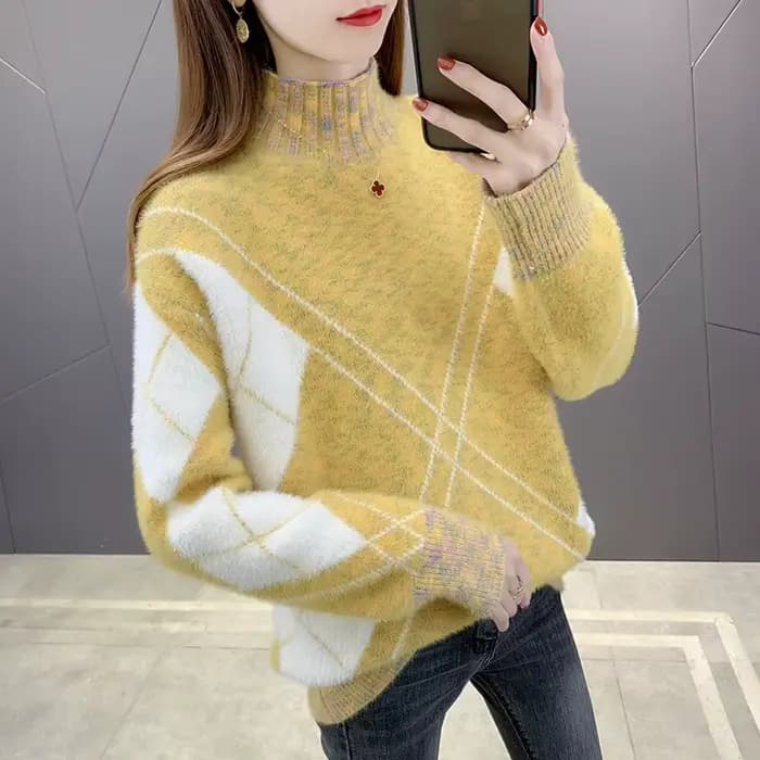 Pull chaud pour femme, ample, col mi-haut, à la mode, chemise à Base épaisse, nouvelle collection automne hiver 2025