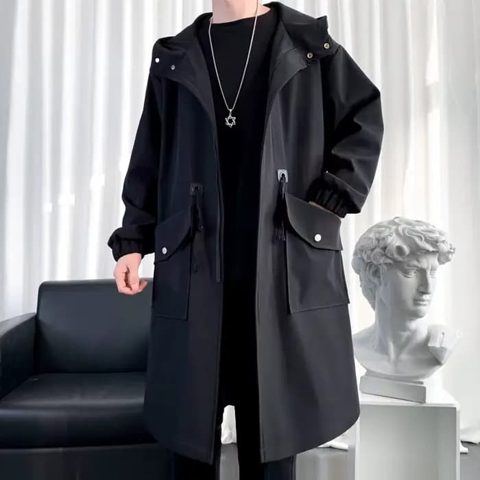 Trench Coat Hommes Nouvelle Mode Armée vert Pardessus Hommes Coupe-Vent Décontracté Solide Long Manteau Homme Automne Homme Noir/Kaki/Vert Army