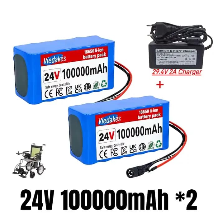🌍 Batterie au lithium haute capacité 24 V 100 Ah pour fauteuils roulants 🏅 Pack rechargeable 7S3P 18650 100 000 mAh 🔥