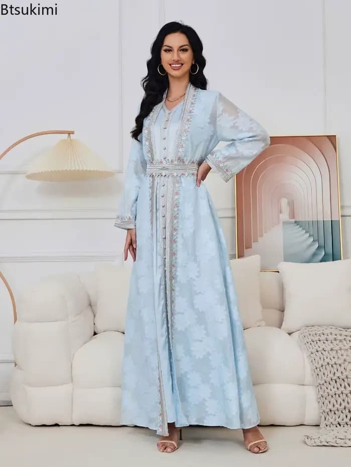 Robe de fête musulmane pour l'Aïd 2026, Abaya ouverte pour femmes avec robe intérieure, ensemble 2 pièces, Jalabiya, Robe élégante du Ramadan, Caftan, Costume ethnique
