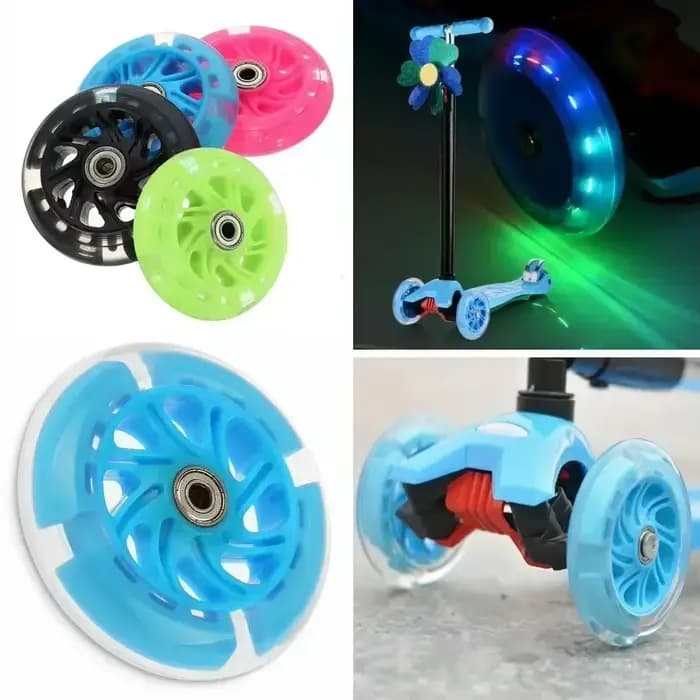 Roue 120 mm de diamètre LED clignotante roues feux arrière pour scooter mini – Disponible en bleu rose vert et noir