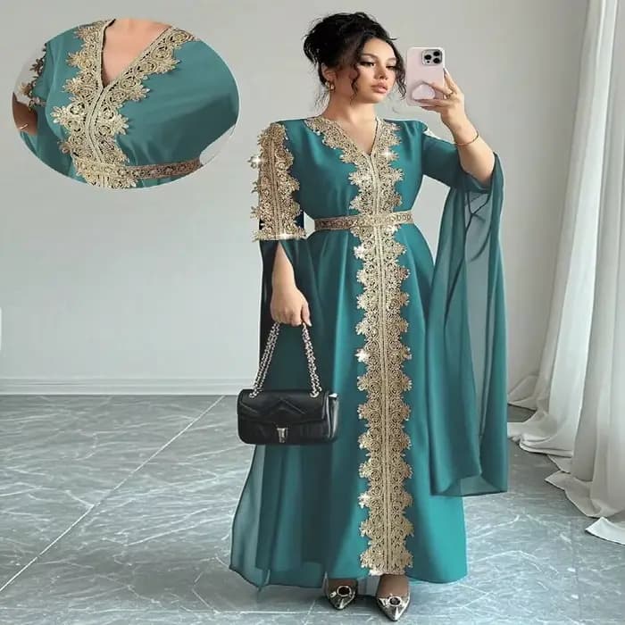 Eid femmes Robe de soirée Abaya fendu à manches longues musulman Jalabiya Ramadan solide robes Largos col en V robes arabe longue Robe 2026